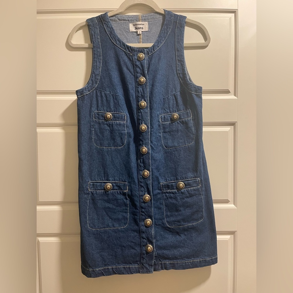 Reformation Tropez Blue Denim Sleeveless Mini Dress